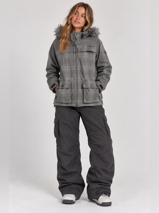 Etnies Jackets & Blazers - Empyre Gray Plaid Snowboard Ski Jacket Faux Fur Hood | Size L